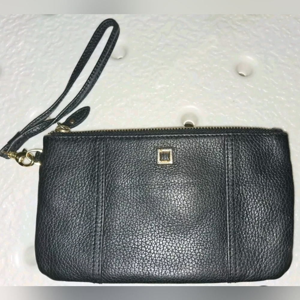 Lodis Black Leather Wristlet Clutch